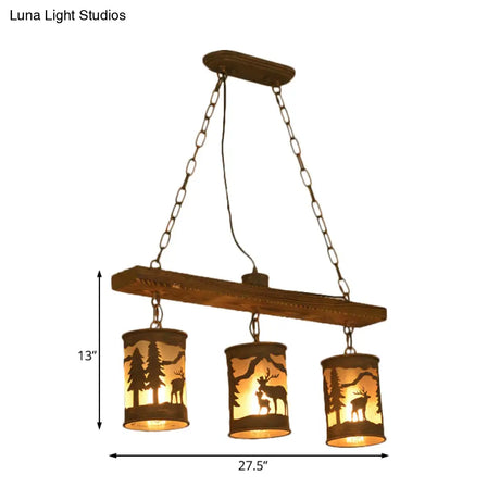 Vintage Cylinder Island Chandelier With Metal And Fabric Shade - 3/5/6 Lights Rustic Hanging Lamp