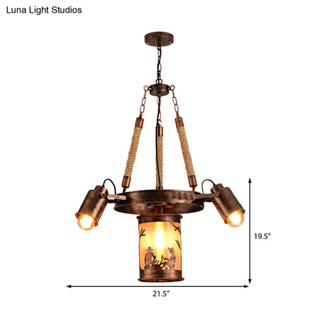 Vintage Cylinder Metal Chandelier - 4/7 Light Pendant In Weathered Copper For Dining Room Lighting
