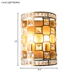 Vintage Cylindrical Crystal Wall Light: 2-Head Gold Flush Mount Sconce For Bedside