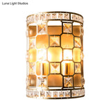Vintage Cylindrical Crystal Wall Light: 2-Head Gold Flush Mount Sconce For Bedside