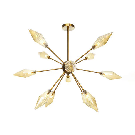 Vintage Diamond Hanging Fixture Chandelier - Amber/Clear Glass 9/12/15 Heads Adjustable Rod For