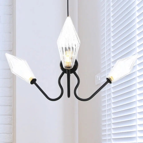 Vintage Diamond Hanging Lamp: Amber/Clear Glass 3-Head Chandelier With Adjustable Cord -