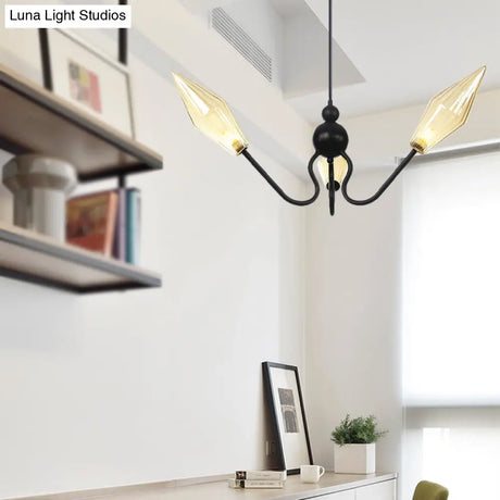 Vintage Diamond Hanging Lamp: Amber/Clear Glass 3-Head Chandelier With Adjustable Cord -