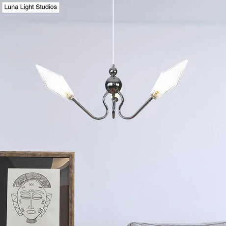 Vintage Diamond Hanging Lamp: Amber/Clear Glass 3-Head Chandelier With Adjustable Cord -