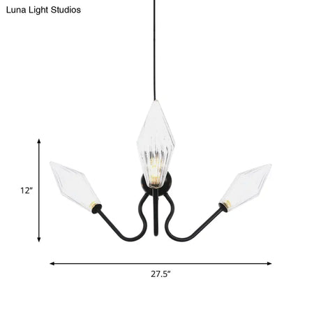 Vintage Diamond Hanging Lamp: Amber/Clear Glass 3-Head Chandelier With Adjustable Cord -