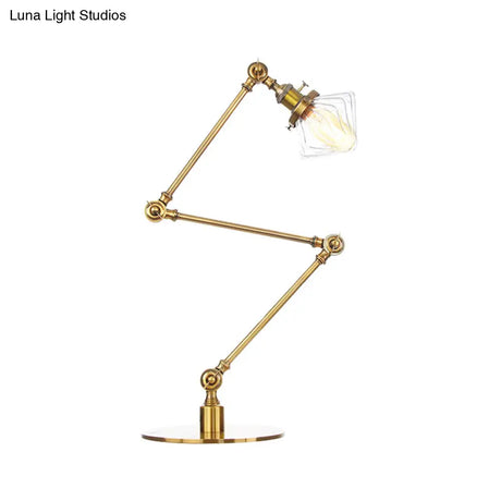 Vintage Diamond Shade Table Lamp: Amber/Clear Glass Adjustable Arm - Black/Brass