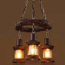Vintage Distressed Wood Lantern Pendant Light With Clear Glass For Restaurants 3 /