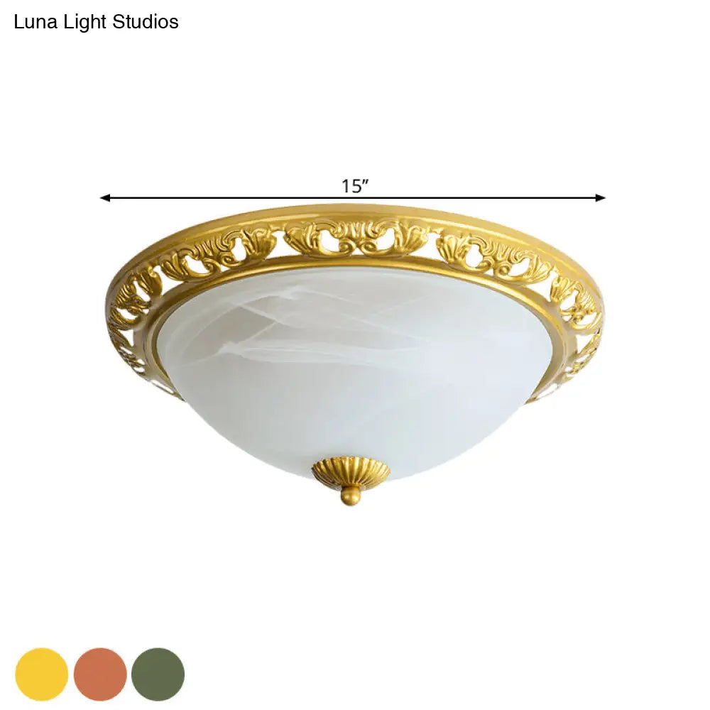 Vintage Dome Glass Flush Mount Ceiling Light Fixture - 2 Bulbs Brass/Bronze/Copper Finish