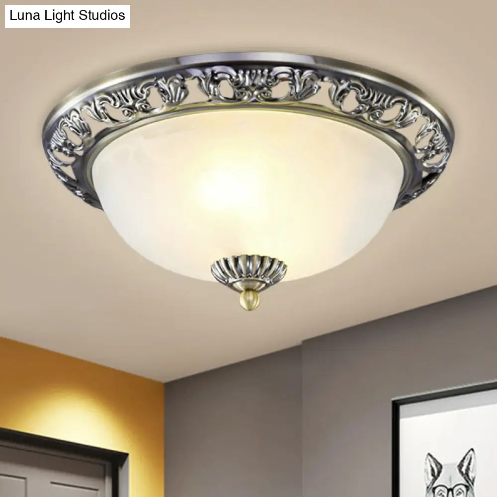 Vintage Dome Glass Flush Mount Ceiling Light Fixture - 2 Bulbs Brass/Bronze/Copper Finish