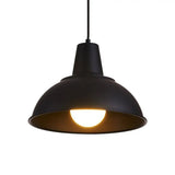 Vintage Dome Iron Hanging Light Kit - 12/16 Wide Restaurant Suspension Pendant In White/Black