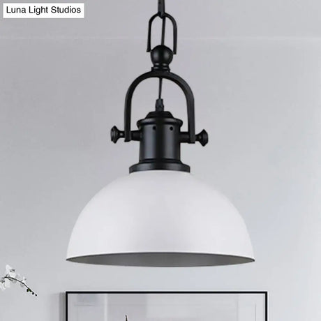 Vintage Dome Pendant Light In Black/White - Metal Hanging Lamp For Dining Room