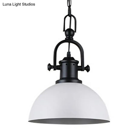 Vintage Dome Pendant Light In Black/White - Metal Hanging Lamp For Dining Room