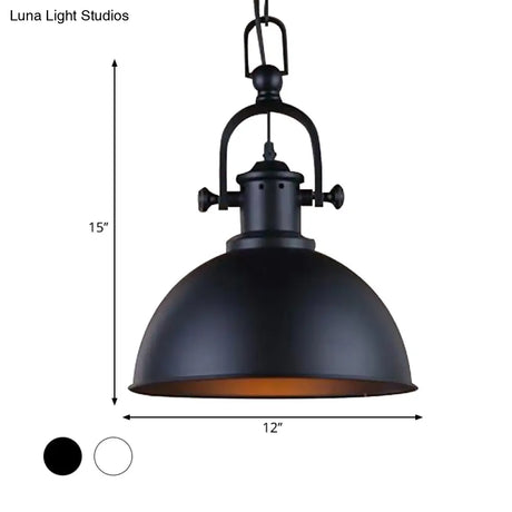 Vintage Dome Pendant Light In Black/White - Metal Hanging Lamp For Dining Room