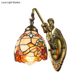 Vintage Dome Sconce Light 5.5 Width Stained Glass Fixture With Mermaid Design - 1