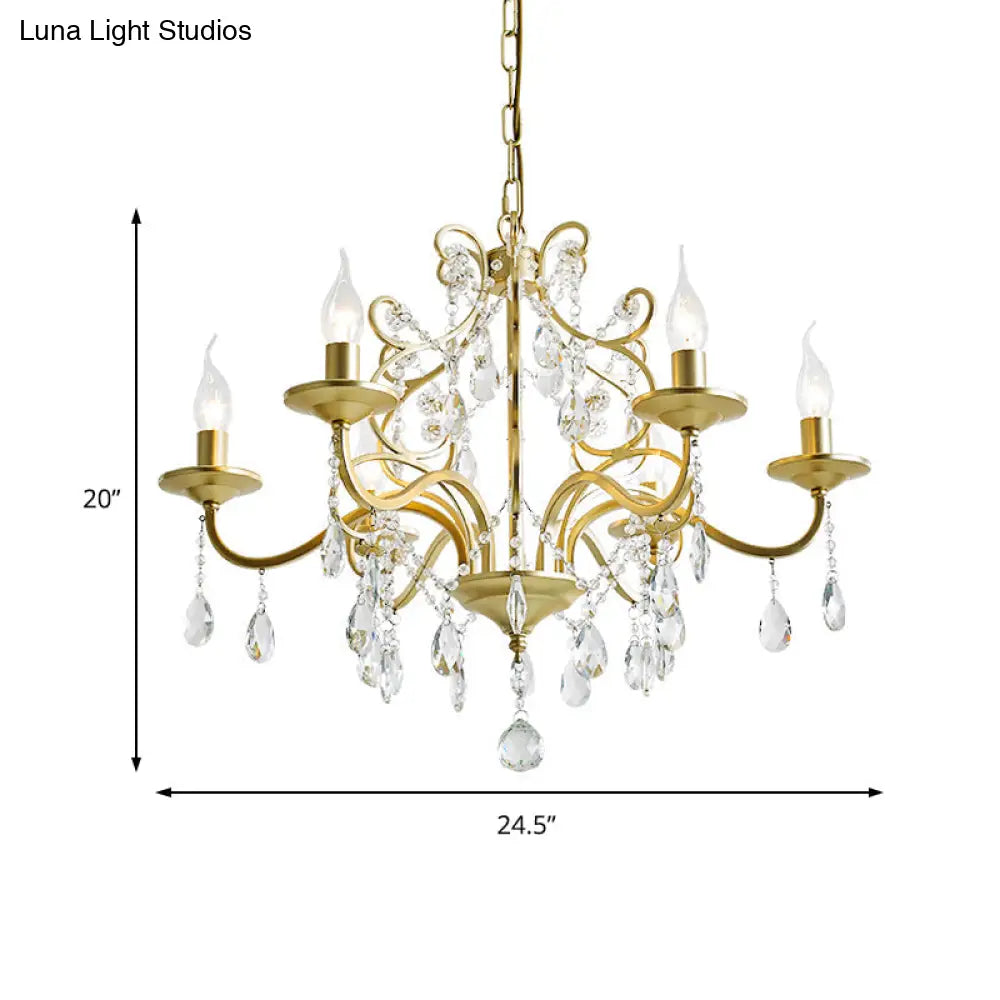 Vintage Exposed Chandelier Pendant Light With Crystal Deco - Gold Finish 3/6/8 Bulbs