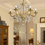 Vintage Exposed Chandelier Pendant Light With Crystal Deco - Gold Finish 3/6/8 Bulbs 6 /