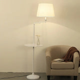Vintage Fabric Cone Floor Lamp With Tray - Elegant Standing Light For Living Room Flaxen