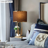 Vintage Fabric Nightstand Lamp: Round Shade Single-Bulb Table Lighting For Study Room In Coffee