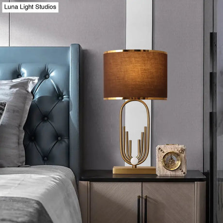 Vintage Fabric Nightstand Lamp: Round Shade Single-Bulb Table Lighting For Study Room In Coffee