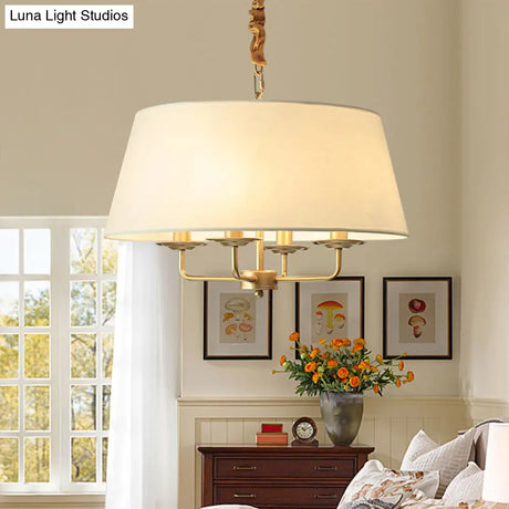 Vintage Fabric Pendant Chandelier - Elegant 4-Head Empire Shade Hanging Light For Bedroom