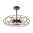 Vintage Fan Shaped 5-Light Iron Ceiling Light With Wire Cage Shade - Semi Flush Mount In Rust/Black