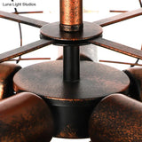 Vintage Fan Shaped 5-Light Iron Ceiling Light With Wire Cage Shade - Semi Flush Mount In Rust/Black