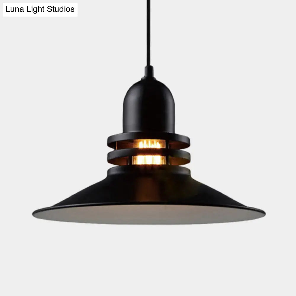 Vintage Flare Iron Hanging Ceiling Lamp For Restaurants - Black