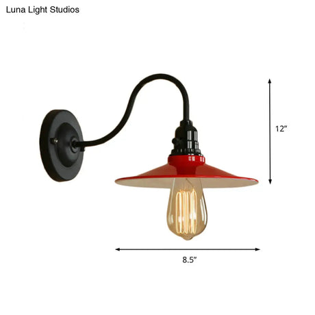 Vintage Flared Gooseneck Wall Light In Red For Dining Room