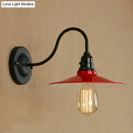 Vintage Flared Gooseneck Wall Light In Red For Dining Room