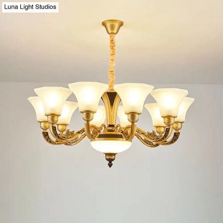 Vintage Flared Suspension Chandelier For Living Room - Cream Frosted Glass Light