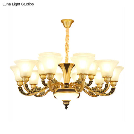 Vintage Flared Suspension Chandelier For Living Room - Cream Frosted Glass Light
