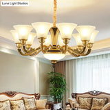 Vintage Flared Suspension Chandelier For Living Room - Cream Frosted Glass Light