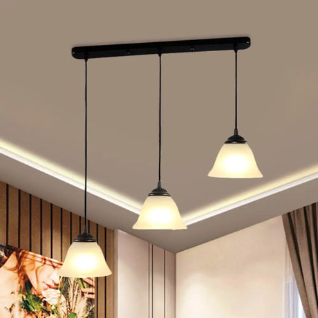 Vintage Flared White Glass Pendant Light Fixture For Dining Room With 3-Light Multi Design And