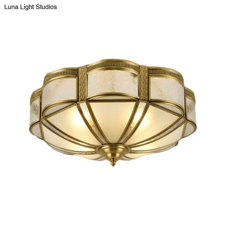 Vintage Floral Bedroom Ceiling Lamp - 14’/18’ Milky Glass Brass Flush Mount Lighting 3/4 Lights