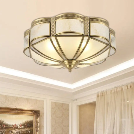 Vintage Floral Bedroom Ceiling Lamp - 14’/18’ Milky Glass Brass Flush Mount Lighting 3/4 Lights