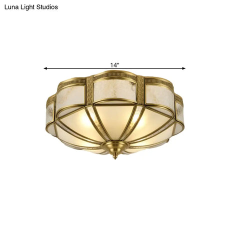Vintage Floral Bedroom Ceiling Lamp - 14’/18’ Milky Glass Brass Flush Mount Lighting 3/4 Lights