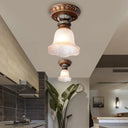 Vintage Floral Flush Ceiling Light With White Opaline Glass And Carving Pattern Coffee
