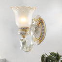 Vintage Floral Wall Lamp Kit With Frosted Glass Shade For Living Room Sconce Light In White-Gold 1 /