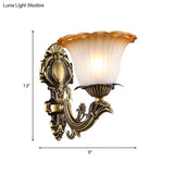 Vintage Floral Wall Sconce With Frosted Glass And Carved Brass Arm