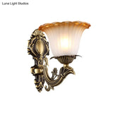 Vintage Floral Wall Sconce With Frosted Glass And Carved Brass Arm