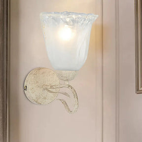 Vintage Floral Wall Sconce With Frosted Glass Shade - Elegant Single Bulb Light Fixture White