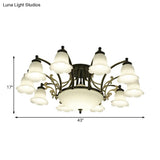 Vintage Floral White Glass Ceiling Lamp With 3/6/8 Lights For Dining Room - Semi Flush Mount In