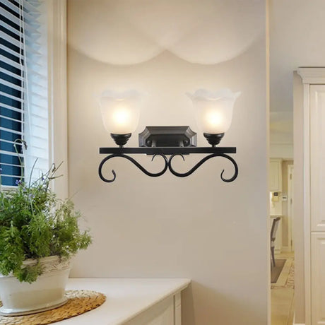 Vintage Flower Shaped Wall Mounted Lamp For Bedroom - Frost Glass Black Light 2 /