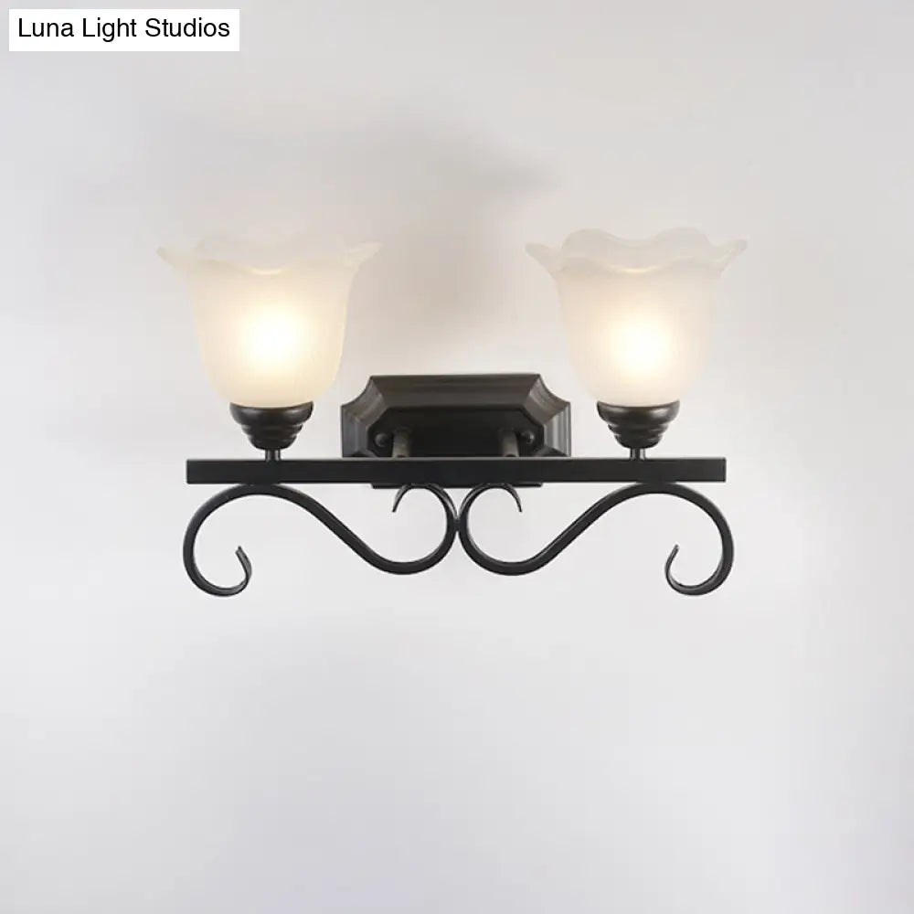 Vintage Flower Shaped Wall Mounted Lamp For Bedroom - Frost Glass Black Light
