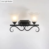 Vintage Flower Shaped Wall Mounted Lamp For Bedroom - Frost Glass Black Light