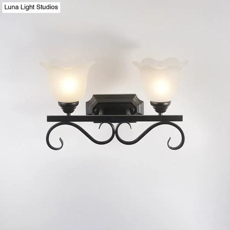 Vintage Flower Shaped Wall Mounted Lamp For Bedroom - Frost Glass Black Light