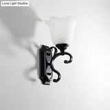 Vintage Flower Shaped Wall Mounted Lamp For Bedroom - Frost Glass Black Light