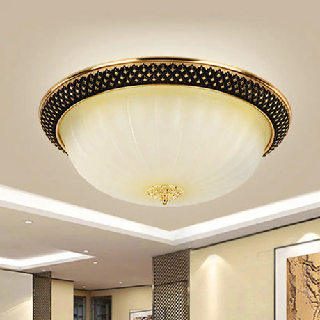 Vintage Fluted Opal Glass Semi - Orb Flush Mount Led Ceiling Light 11’/15’ Width In Black &