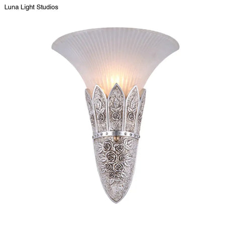 Vintage Frosted Glass Bell Shade Indoor Wall Light Fixture - Gold/Silver Flush Sconce
