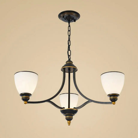 Vintage Frosted Glass Chandelier Pendant Light For Living Room Decor 3 / Black Up